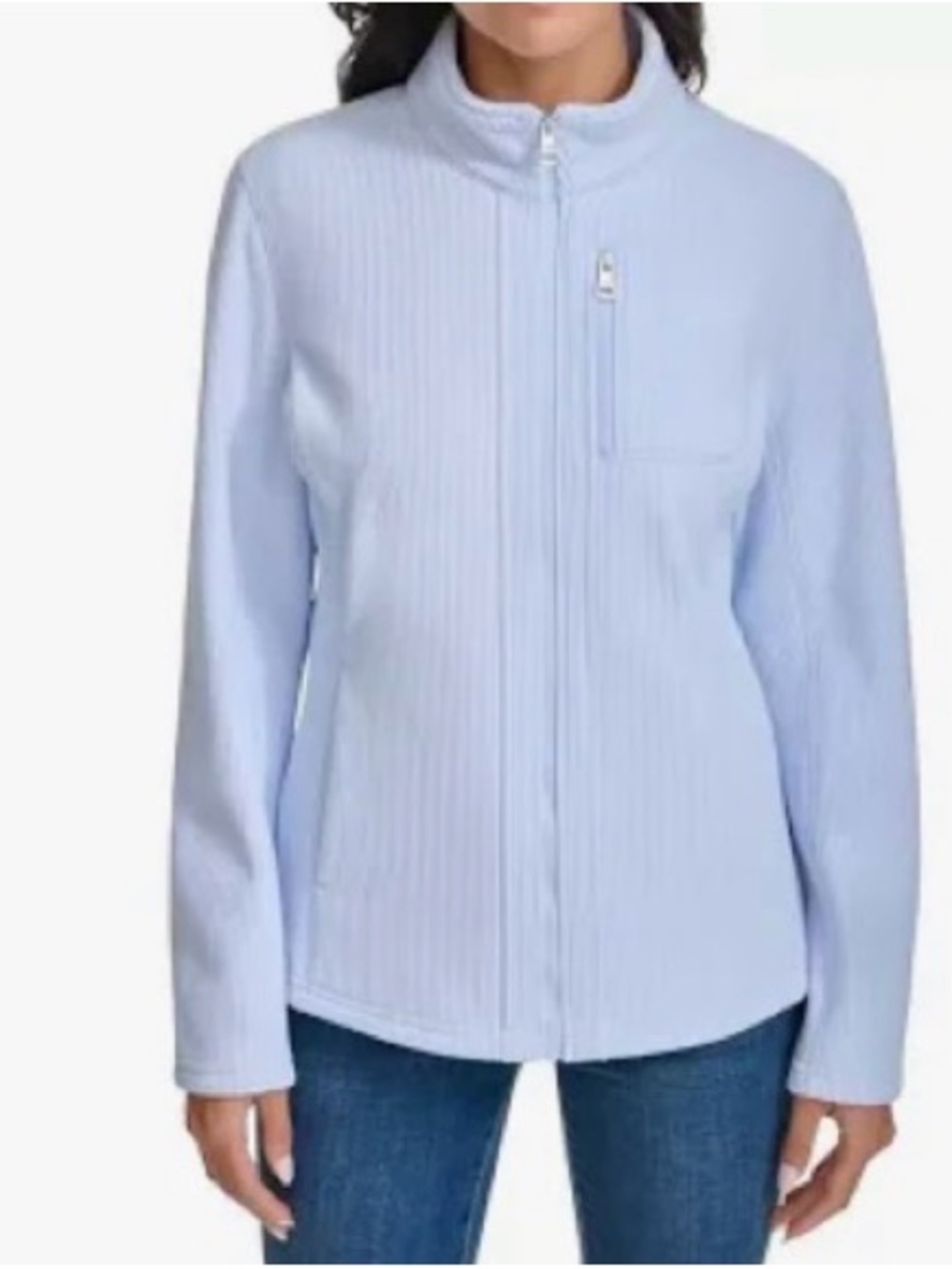 Andrew Marc Pale Blue Ribbed Collar Zip-Front Jacket